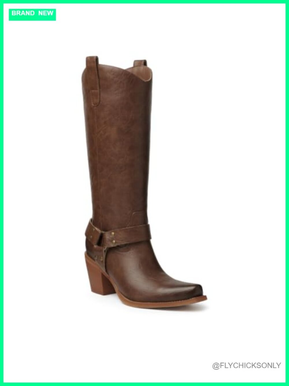 Knee High Cowboy Boots Faux Leather Snip Toe Block Heel Pull-On Western